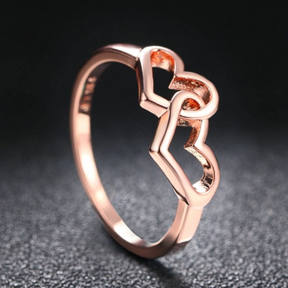 NEW!💙💎ROSE💗GOLDEN💛JOINED💛HEARTS💗RING💎💙SZ 7 - Picture 5 of 8